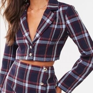 Forever 21 Tweed Cropped Career Jacket Blazer- Size Lg NWT Navy Multi